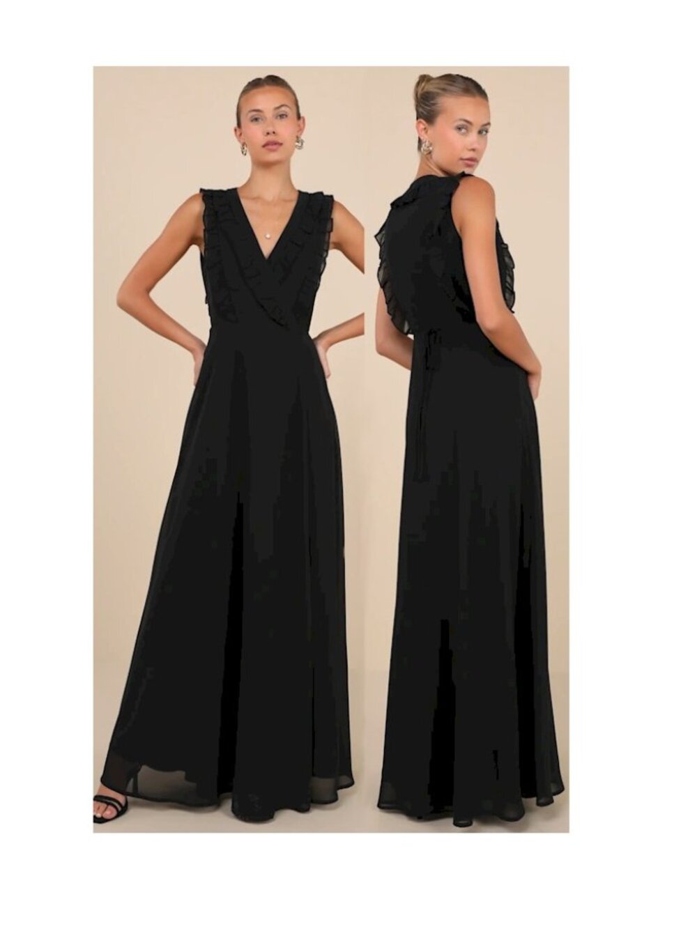 Lulus Major Elegance Black Sleeveless Ruffled Wrap Maxi Dress Size XL NWOT
